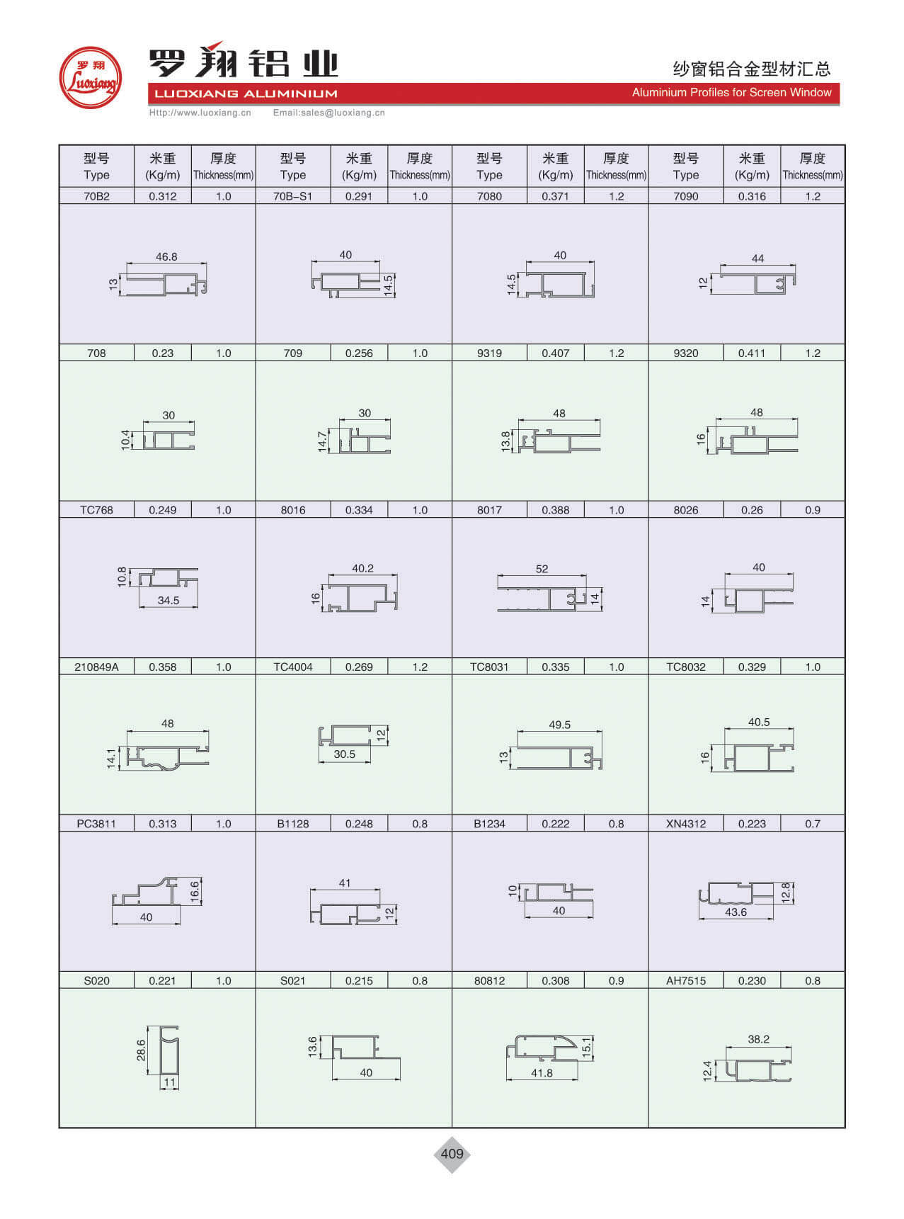 紗窗鋁合金型材匯總